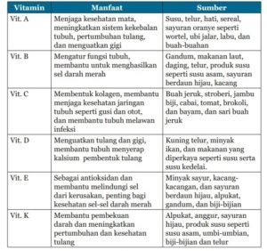 Tabel Vitamin Lengkap Dengan Sumber Dan Fungsinya | MateriKimia