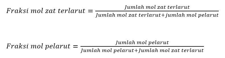 Rumus Fraksi Mol Zat Terlarut dan Pelarut