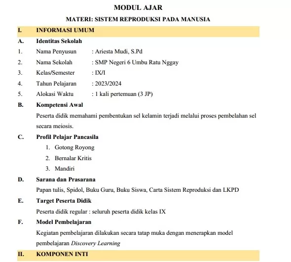 Modul Ajar Sistem Reproduksi Manusia Kelas 9 Kurikulum Merdeka