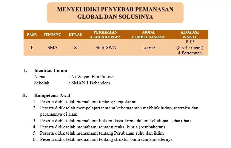 Modul Ajar Fenomena Pemanasan Global dan Merancang Gagasan Solutif dalam Upaya Penanggulangannya